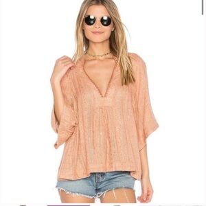 Free People Get Over It Striped Peach Metallic Sequin Top. Size large.